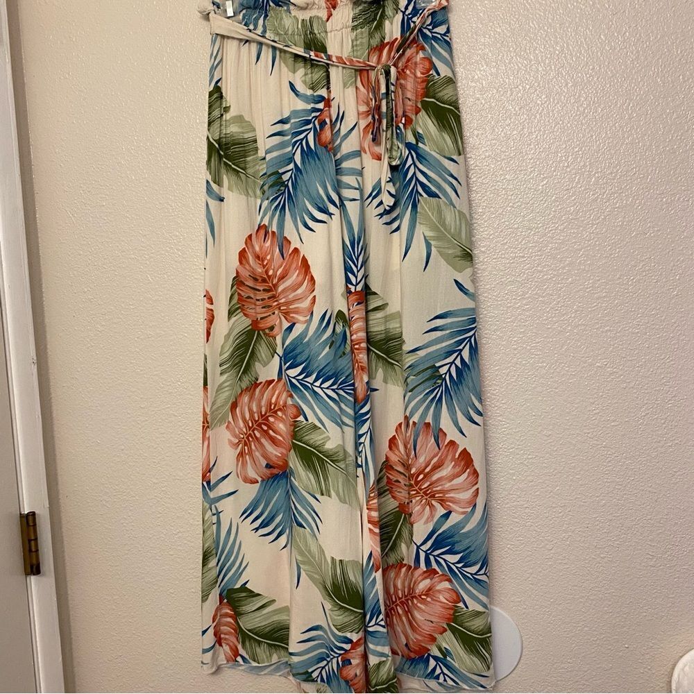 See You Monday tropical floral wide leg palazzo pull on pants S